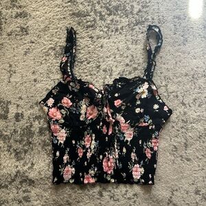 Forever 21 Black Floral Crop Top
